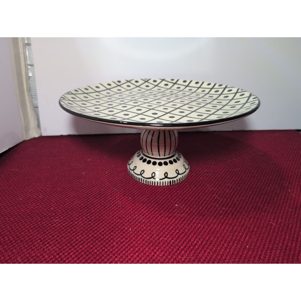 M Bagwell Mix & Match Black White 12" Pedestal Cake Stand Caffco  Whimsical Fun